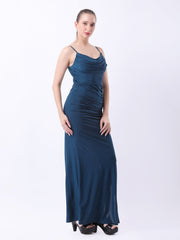 Gaiia Cowl Neck Ruched Maxi Gown - Teal