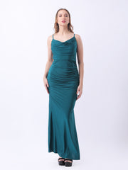 Gaiia Cowl Neck Ruched Maxi Gown - Turquoise