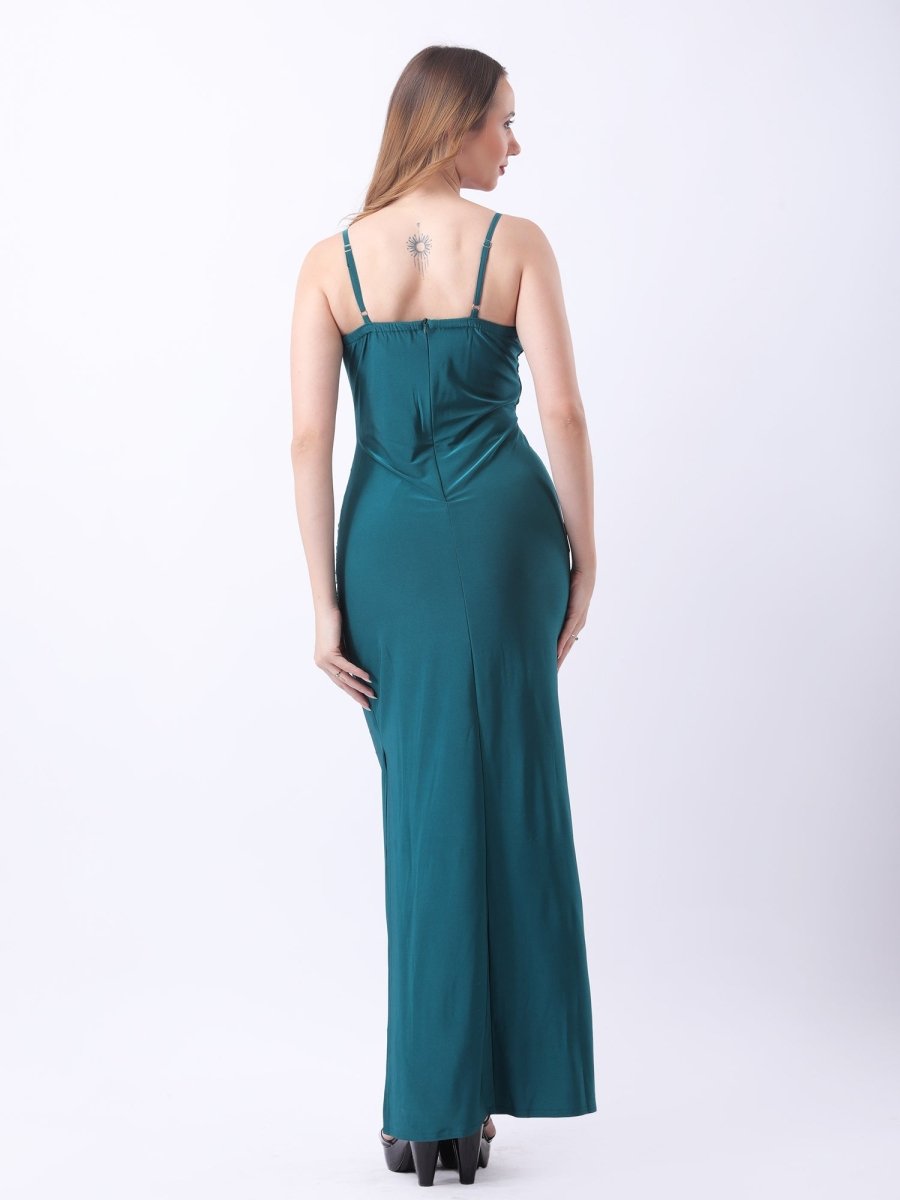 GAIIA-Cowl Neck Sleeveless Ruched Gown