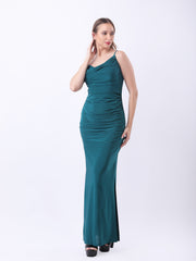 Gaiia Cowl Neck Ruched Maxi Gown - Turquoise