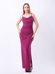 Gaiia Cowl Neck Ruched Maxi Gown - Violet