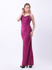 Gaiia Cowl Neck Ruched Maxi Gown - Violet