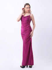 Gaiia Cowl Neck Ruched Maxi Gown - Violet