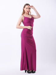 Gaiia Cowl Neck Ruched Maxi Gown - Violet