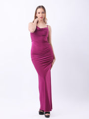 Gaiia Cowl Neck Ruched Maxi Gown - Violet