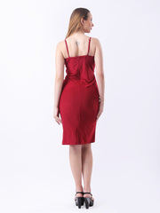 Gaiia Cowl Neck Ruched Sheath Dress - Red