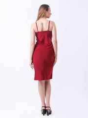 Gaiia Cowl Neck Ruched Sheath Dress - Red