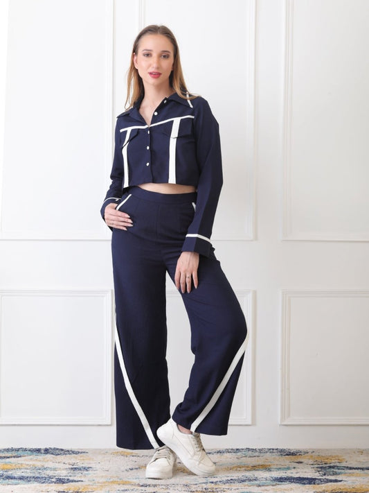 Gaiia Navy Full Sleeves Co - Ord Set - Navy - GAIIA