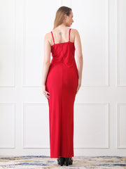 Gaiia Cowl Neck Ruched Maxi Gown - Red