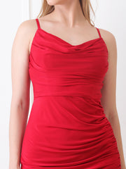 Gaiia Cowl Neck Ruched Maxi Gown - Red