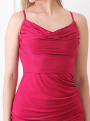 Gaiia Cowl Neck Ruched Sheath Dress - Pink