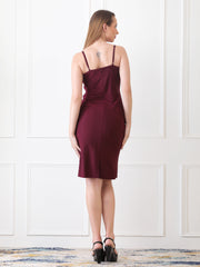 Gaiia Cowl Neck Ruched Sheath Dress - Wine
