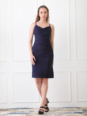 Gaiia Cowl Neck Ruched Sheath Dress - Navy