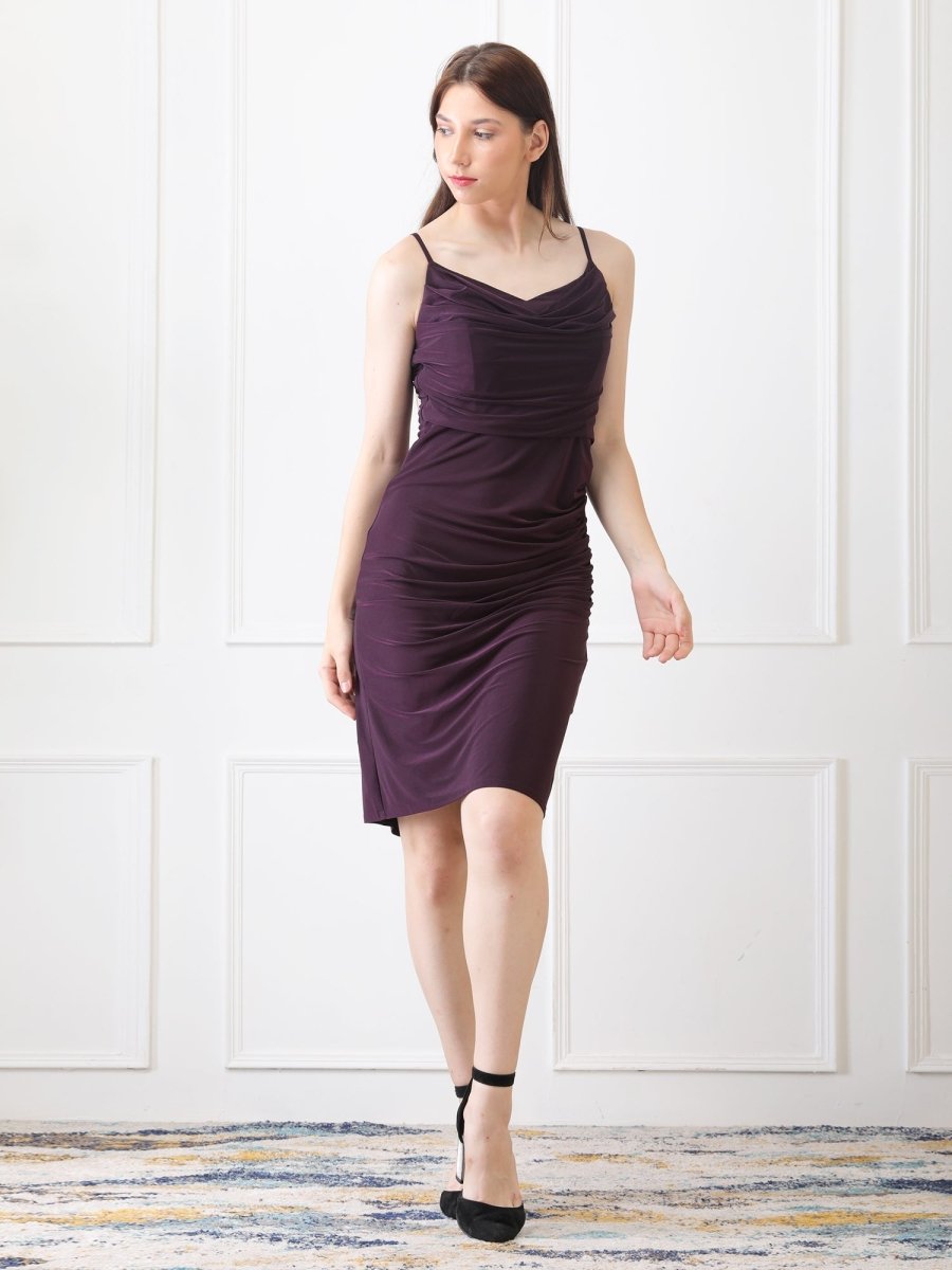 Gaiia Cowl Neck Ruched Sheath Dress - Voilet - GAIIA