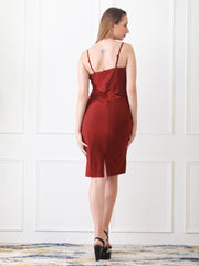 Gaiia Cowl Neck Ruched Sheath Dress - Rust