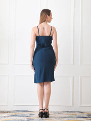 Gaiia Cowl Neck Ruched Sheath Dress - Teal