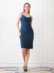 Gaiia Cowl Neck Ruched Sheath Dress - Teal