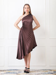 Gaiia Asymmetrical Pleated Dress - Brown