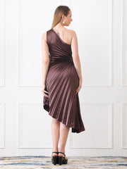 Gaiia Asymmetrical Pleated Dress - Brown