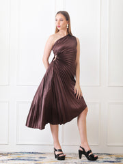 Gaiia Asymmetrical Pleated Dress - Brown