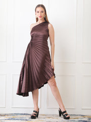 Gaiia Asymmetrical Pleated Dress - Brown