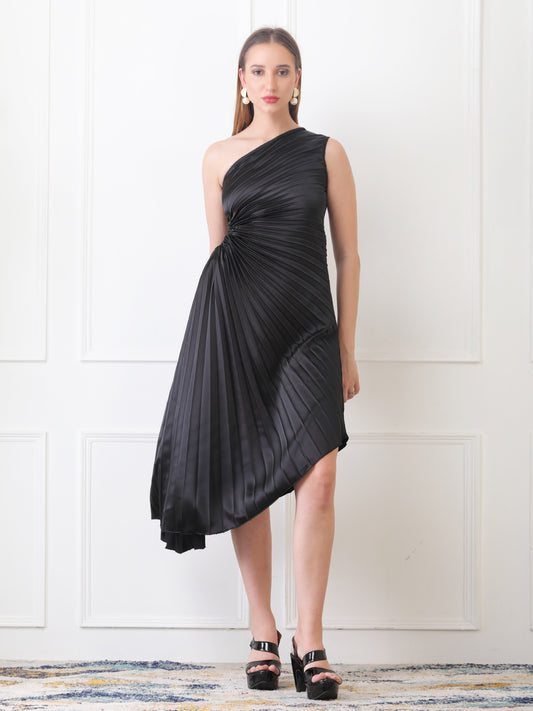 Gaiia Asymmetrical Pleated Dress - Black