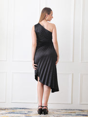 Gaiia Asymmetrical Pleated Dress - Black