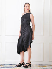 Gaiia Asymmetrical Pleated Dress - Black