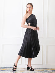 Gaiia Asymmetrical Pleated Dress - Black
