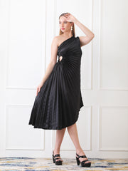 Gaiia Asymmetrical Pleated Dress - Black