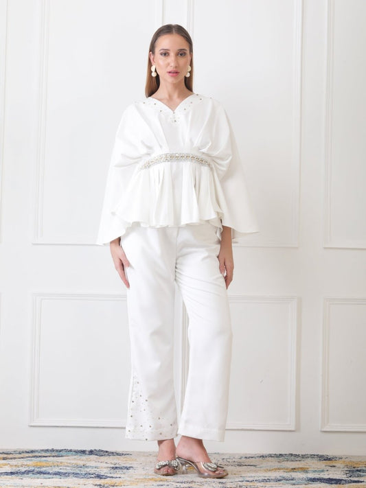 Gaiia Partywear Peplum Co - Ord Set - White - GAIIA
