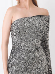 Gaiia One-Shoulder Asymmetrical Sequin Dress - Grey