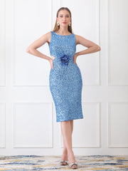 Gaiia Floral Applique Sequin Dress - Blue