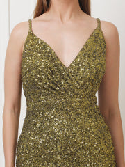 Gaiia Draped Sequin Mini Dress - Golden
