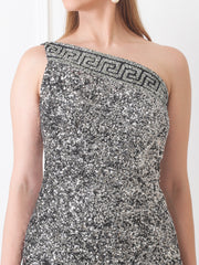 Gaiia One-Shoulder Asymmetrical Sequin Dress - Black