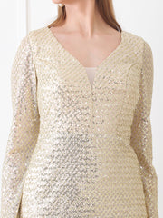 Gaiia Long-Sleeve Sequin Midi Dress With Slit - Golden