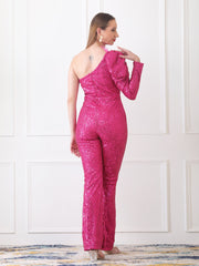Gaiia One Shoulder Sequin Jumpsuit - Pink