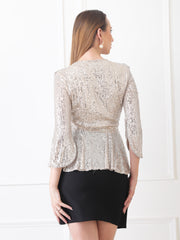 Gaiia Embellished Sequin Wrap Top