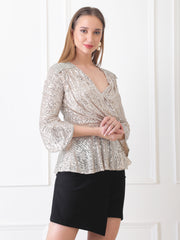 Gaiia Embellished Sequin Wrap Top