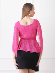 Gaiia Sequin Flare-Sleeve Top