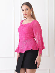 Gaiia Sequin Flare-Sleeve Top