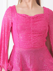 Gaiia Sequin Flare-Sleeve Top