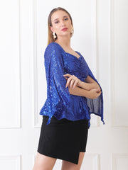 Gaiia Sequin Flare-Sleeve Top - Blue