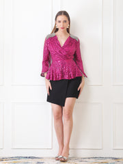 Gaiia Embellished Shoulder Metallic Wrap Top