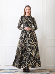 Gaiia Gilded Abstract-Pattern Gown - Black