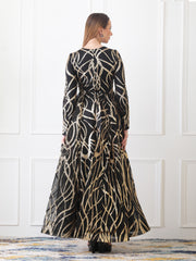 Gaiia Gilded Abstract-Pattern Gown - Black