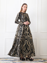 Gaiia Gilded Abstract-Pattern Gown - Black