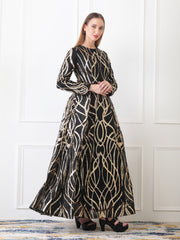 Gaiia Gilded Abstract-Pattern Gown - Black