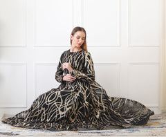 Gaiia Gilded Abstract-Pattern Gown - Black