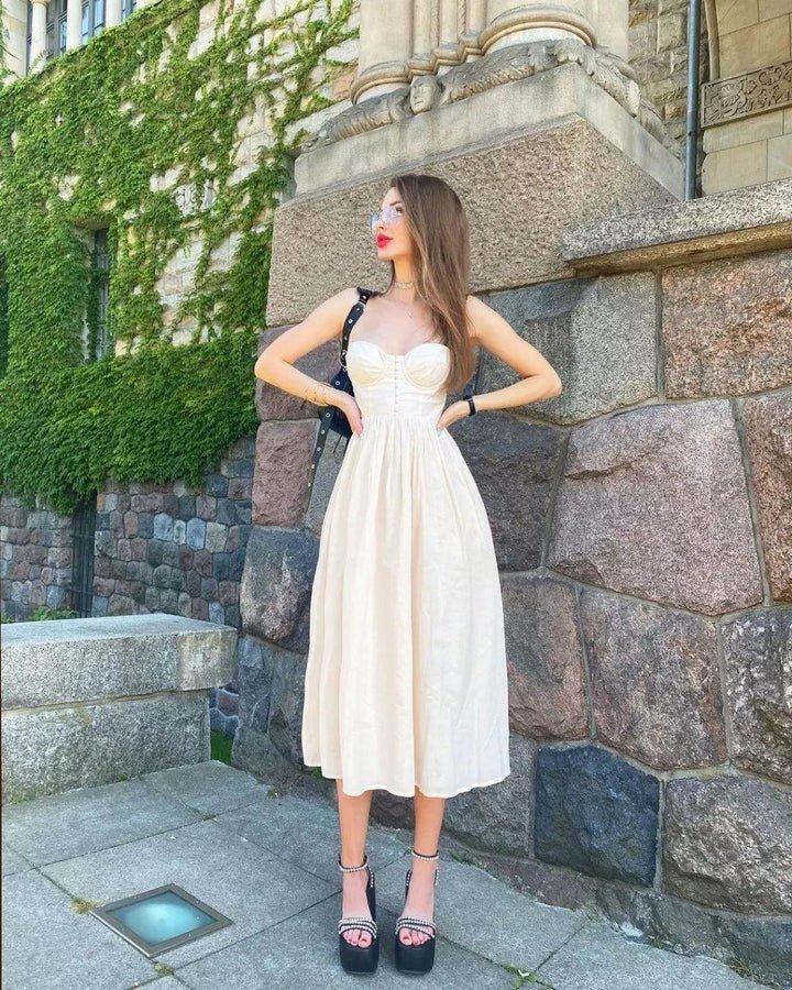 Gaiia Flared White Corset Dress - White - GAIIA